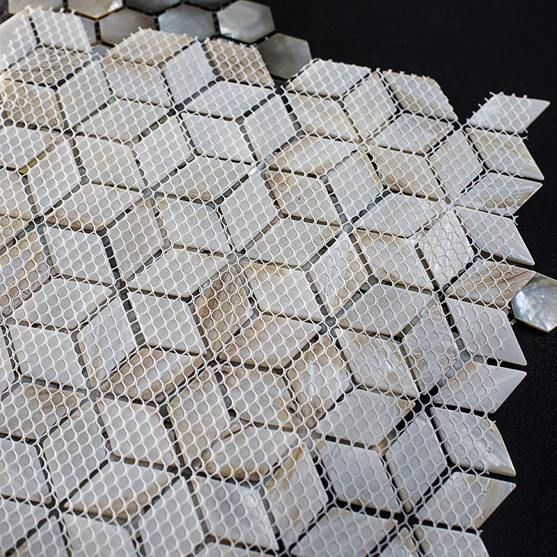 Natural Rhombus  Mother of Pearl Tile, Peel and Stick Seam Shell Mosaic Tile for Kitchen Backsplash