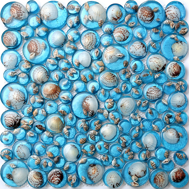 Mediterranean Shell Mosaic Background Wall Tiles Swimming Pool Resin Blue Fish Pond Bar Wall Decoration