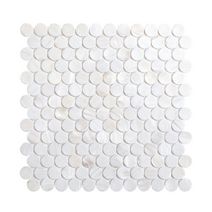 Round Mother of Pearl Tile, Peel and Stick Seam Shell Mosaic Tile for Kitchen Backsplash