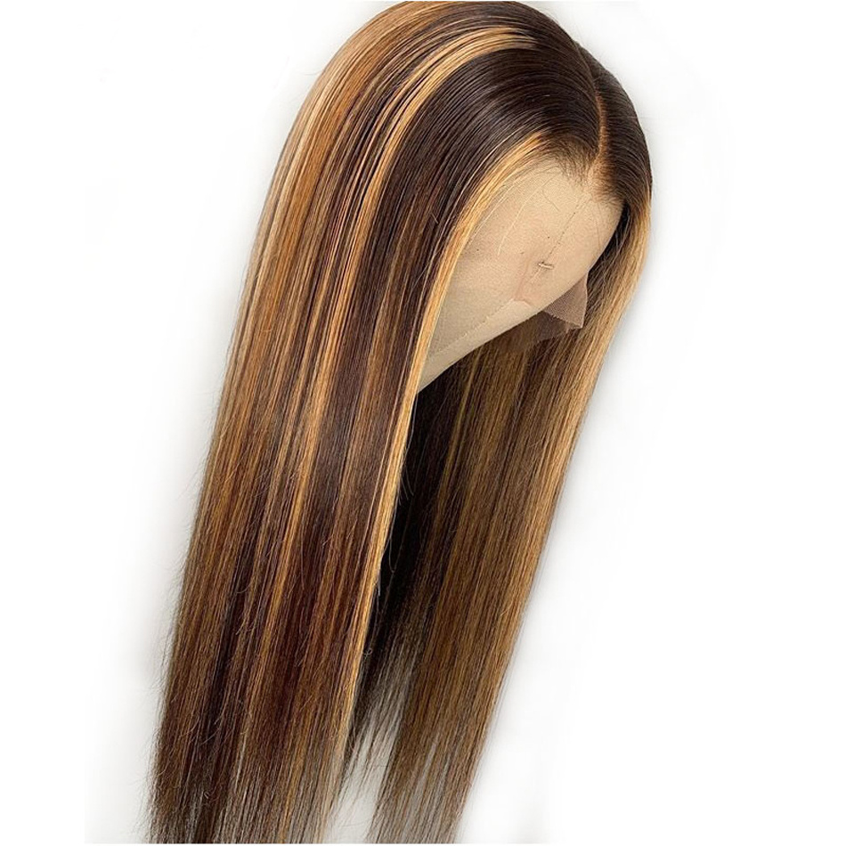 Hot Selling Fashionable piano colored wig Highlight 1b Honey Brown Color Straight Human Hair Transparent Lace Front Closure Wigs