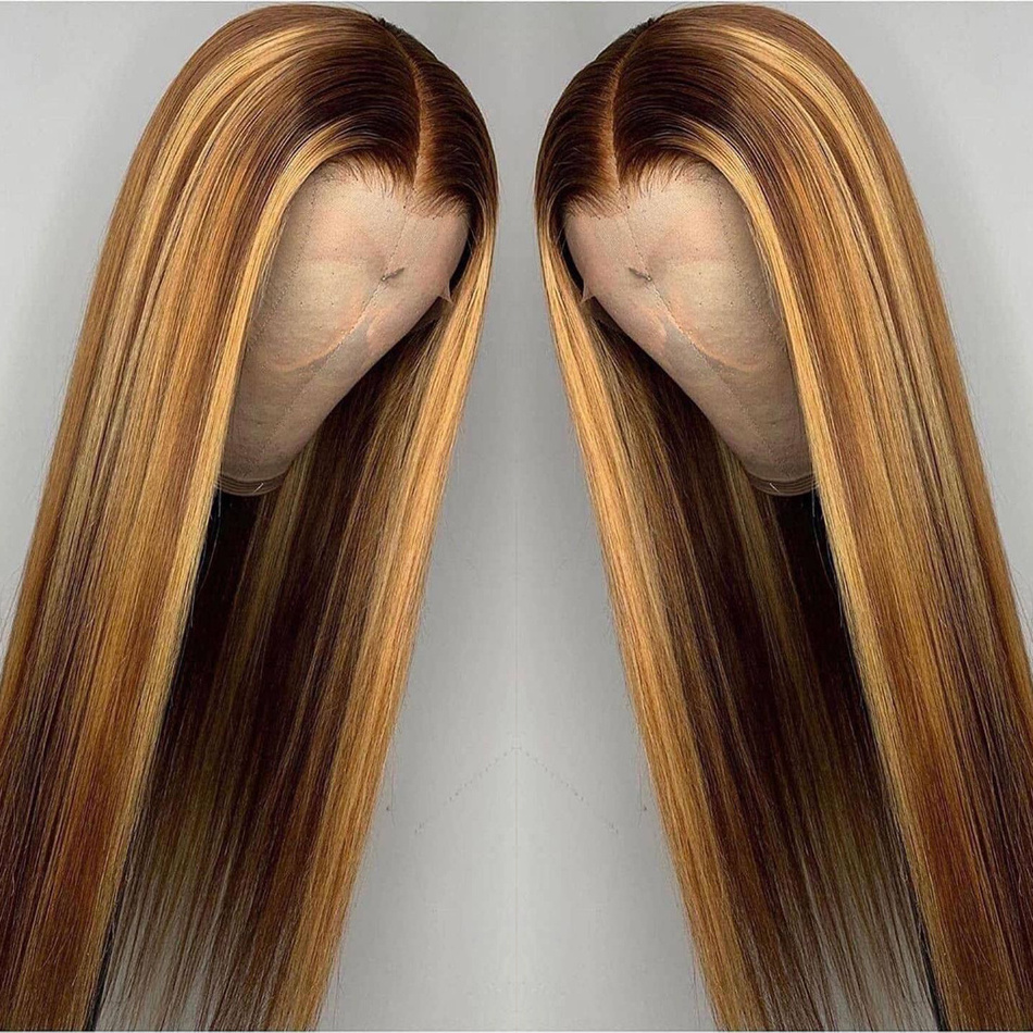 Hot Selling Fashionable piano colored wig Highlight 1b Honey Brown Color Straight Human Hair Transparent Lace Front Closure Wigs