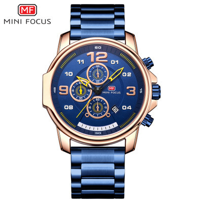 Hot selling Mini Focus blue slim stainless steel 42MM premium japan movt quartz watch stainless steel back men trendy cool style