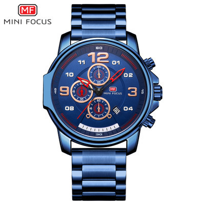 Hot selling Mini Focus blue slim stainless steel 42MM premium japan movt quartz watch stainless steel back men trendy cool style