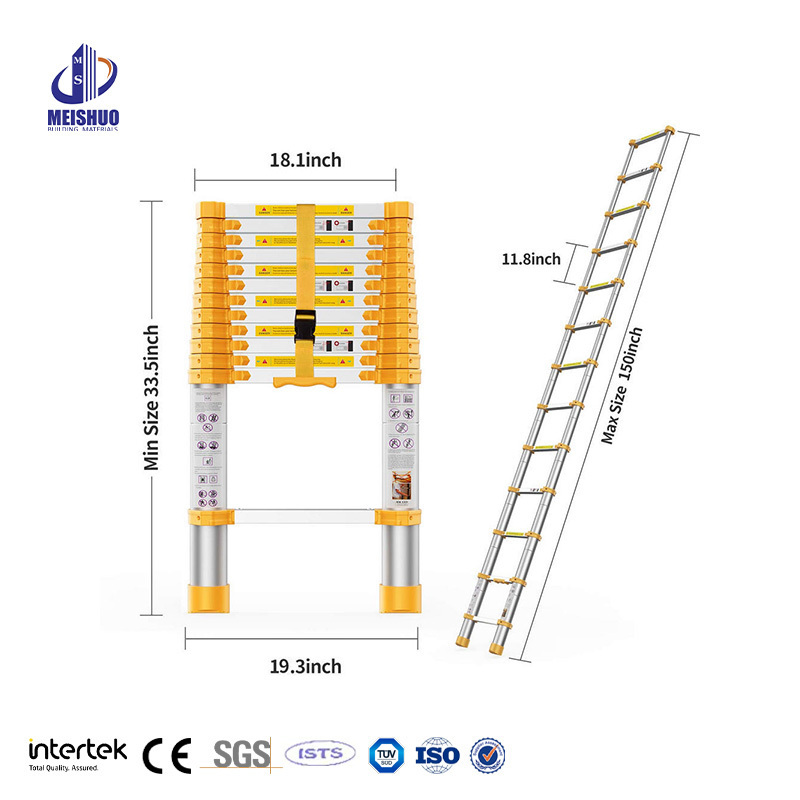 EN131 3.8m Safety portable stairs lock folding step aluminum telescopic safety foldable ladder AOYI ladder escaleras