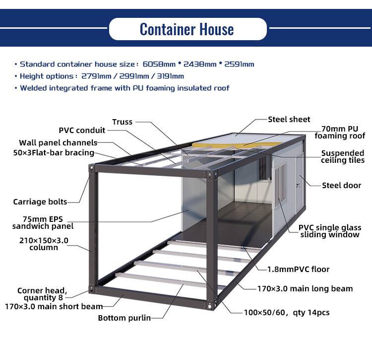 Movable steel frame building prefab tiny shipping container house