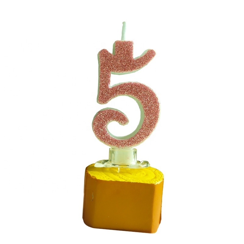 2021 Novelty birthday number cake candles with holder ,for party decoration glitter gold number candle