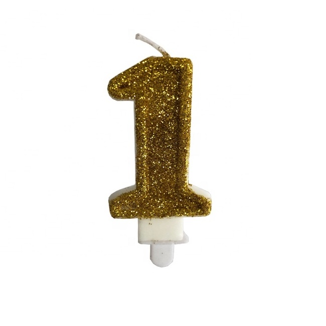 High quality gold powder smokeless arabic numerals birthday party cake candle