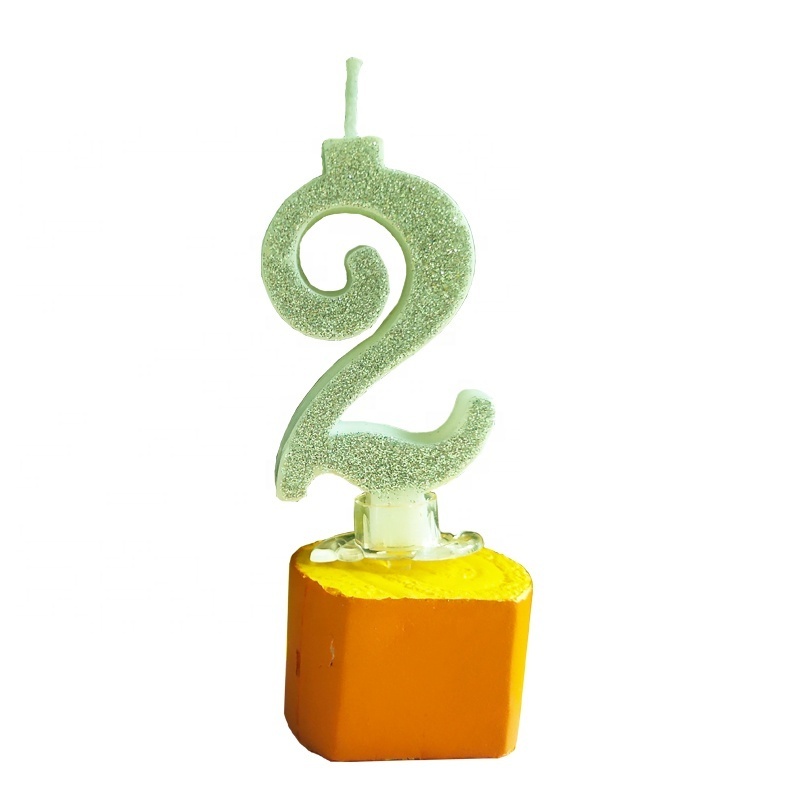 2021 Novelty birthday number cake candles with holder ,for party decoration glitter gold number candle