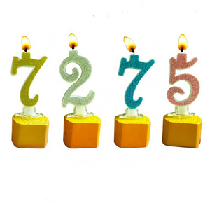 2021 Novelty birthday number cake candles with holder ,for party decoration glitter gold number candle