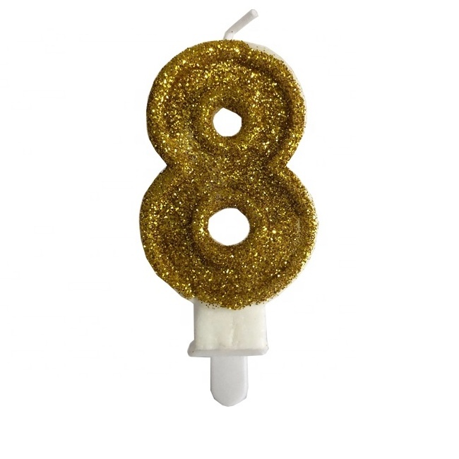 High quality gold powder smokeless arabic numerals birthday party cake candle