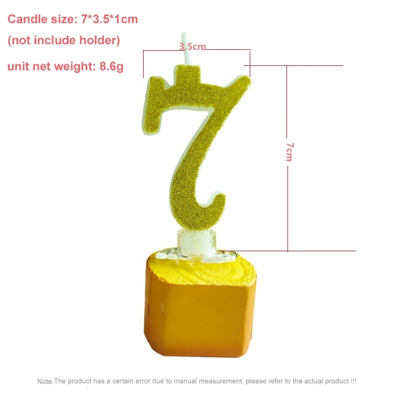 2021 Novelty birthday number cake candles with holder ,for party decoration glitter gold number candle