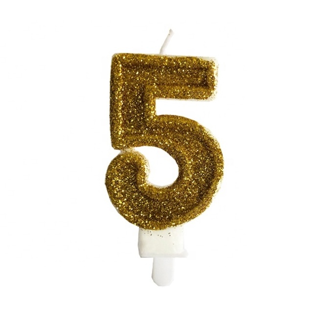 High quality gold powder smokeless arabic numerals birthday party cake candle