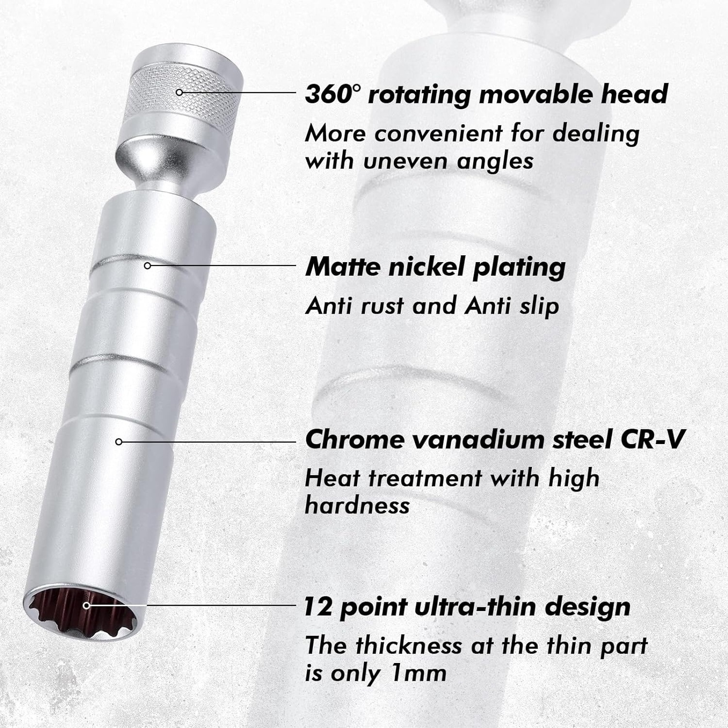 14mm 16mm Magnetic Swivel Spark Plug Socket Thin Wall Magnetic 3/8in Drive 12 Point Spark Plug Socket Removal Tool