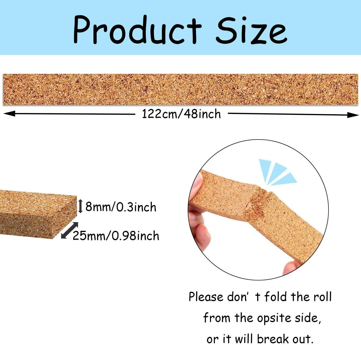 Cork Board Strips Bulletin 8mm Thickness Bulletin Notice Pin Boards 48''x1'' Self Adhesive Cork Strips for Walls