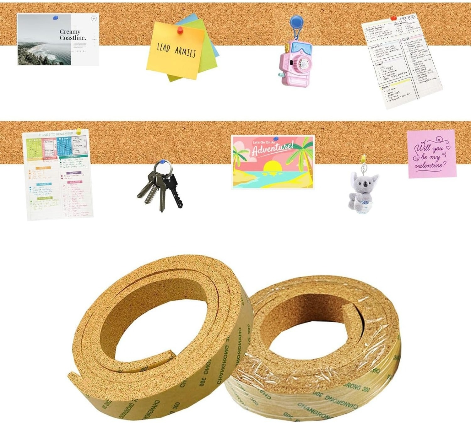 Cork Board Strips Bulletin 8mm Thickness Bulletin Notice Pin Boards 48''x1'' Self Adhesive Cork Strips for Walls