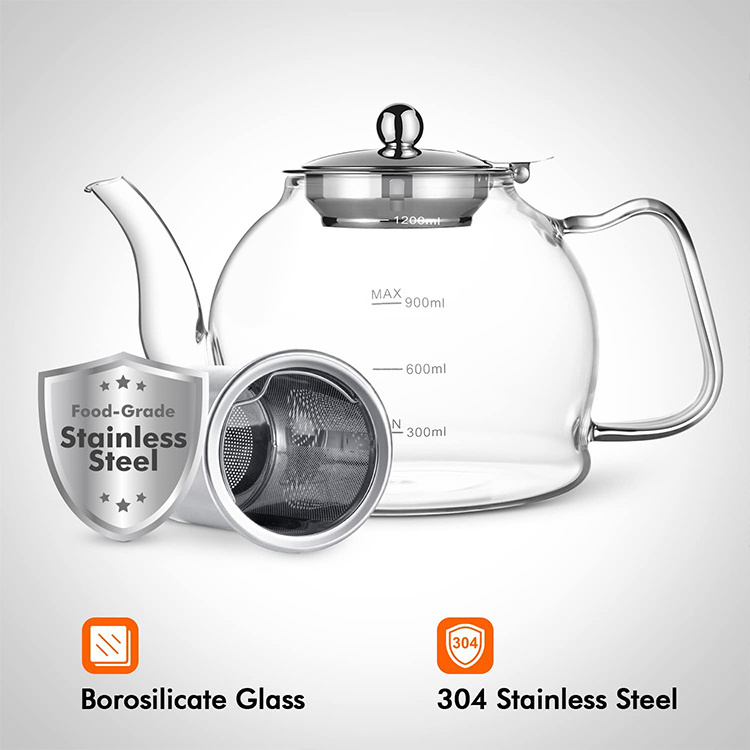 40oz Tea Kettle and tea pot Maker Glass Teapot set with Removable Loose Tea Infuser Stove top Safe Glass teapot