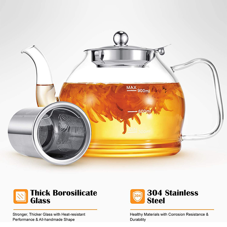 40oz Tea Kettle and tea pot Maker Glass Teapot set with Removable Loose Tea Infuser Stove top Safe Glass teapot