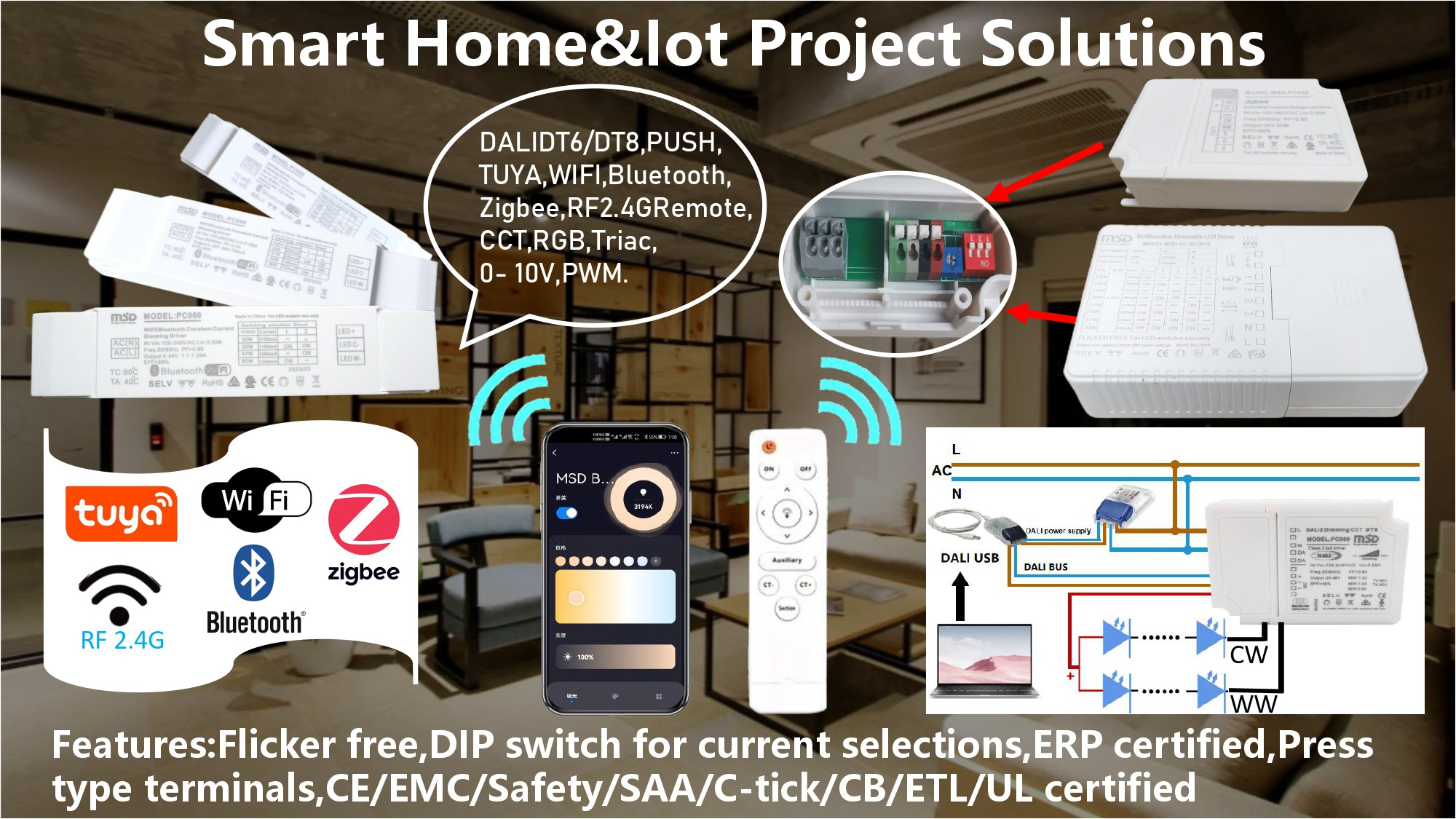 30W WiFi ZigBee Bluetooth Wireless Dimming CCT Dimmable LED Light Driver Intelligent LED Driver