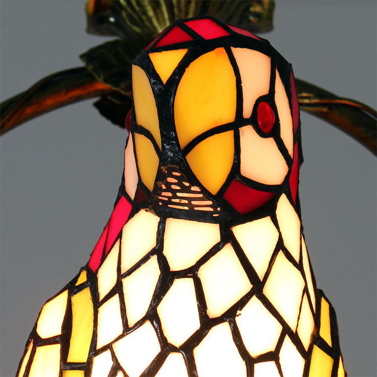 Pastoral Style Big Red Parrot Design Tiffany Stained Decorative Art Glass Led Chandelier Pendant Light