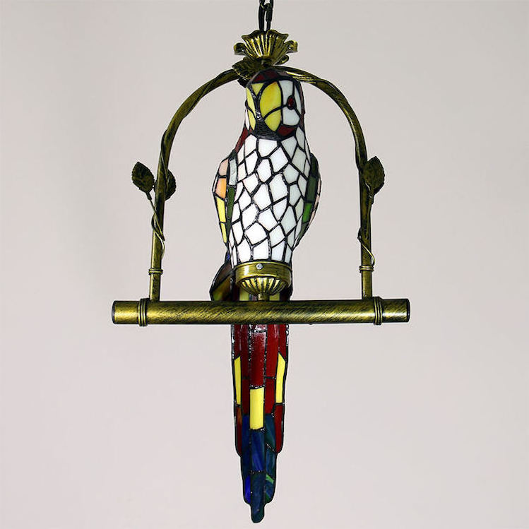 Pastoral Style Big Red Parrot Design Tiffany Stained Decorative Art Glass Led Chandelier Pendant Light