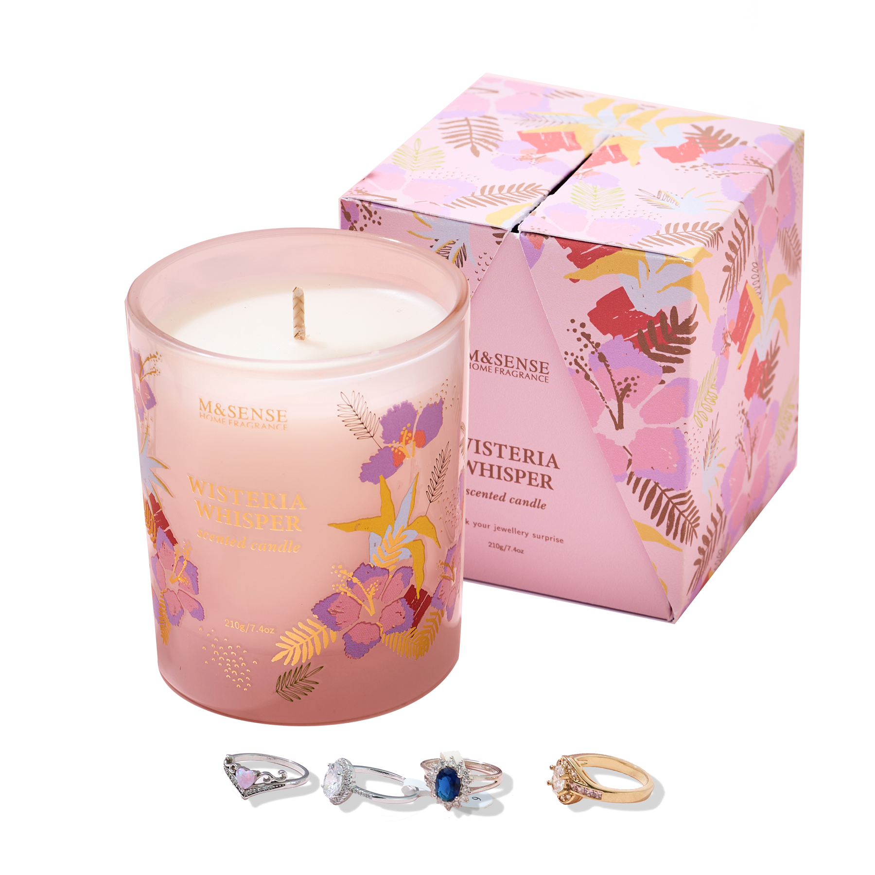 M&Sense personality cute luxury gift set gem stone ring scented candle with jewelry inside