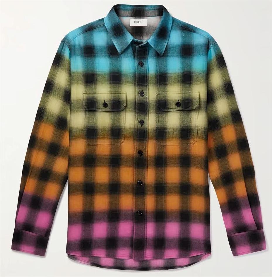 OEM/ODM 2023 Popular Men's soft cotton-blend flannel tie-dyed  checked shirt fashion shirt designs