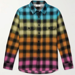 OEM/ODM 2023 Popular Men's soft cotton-blend flannel tie-dyed  checked shirt fashion shirt designs