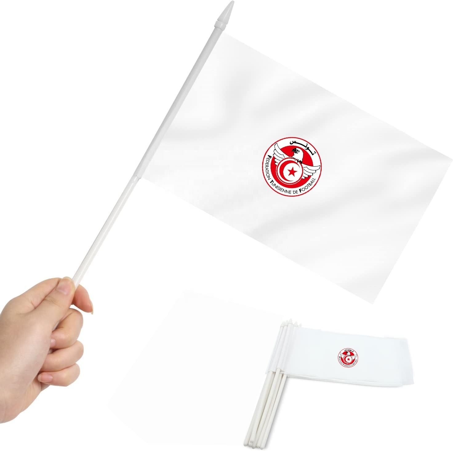 Tunisia Flag 14x21CM Polyester Table Flying Country Hand Waving Stick Tunisian Hand Flags