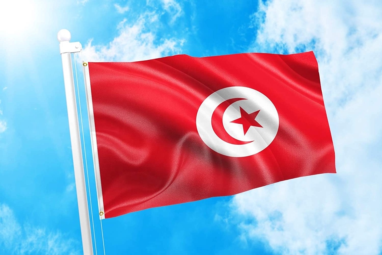 Tunisia Flag 14x21CM Polyester Table Flying Country Hand Waving Stick Tunisian Hand Flags