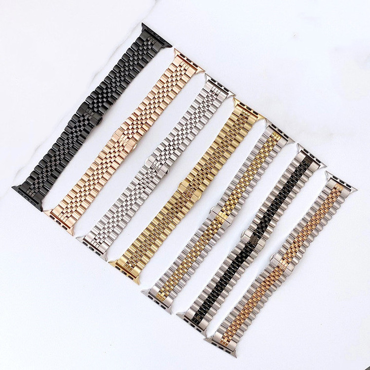 For Apple Watch Stainless Steel Band 42mm 44mm 38mm 40mm Metal Wrist Bracelet Strap for iWatch 5/4/3/2/1/ Three Link Band