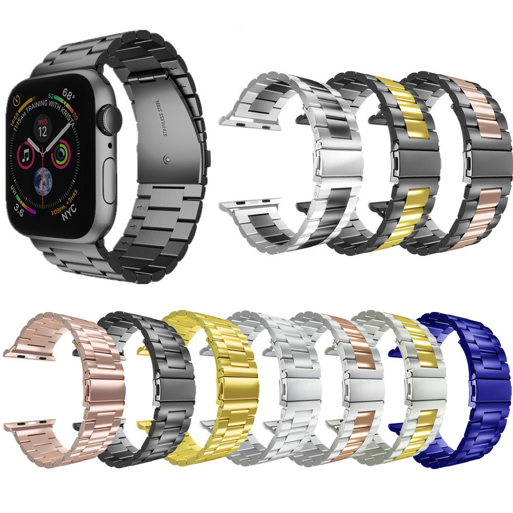 For Apple Watch Stainless Steel Band 42mm 44mm 38mm 40mm Metal Wrist Bracelet Strap for iWatch 5/4/3/2/1/ Three Link Band