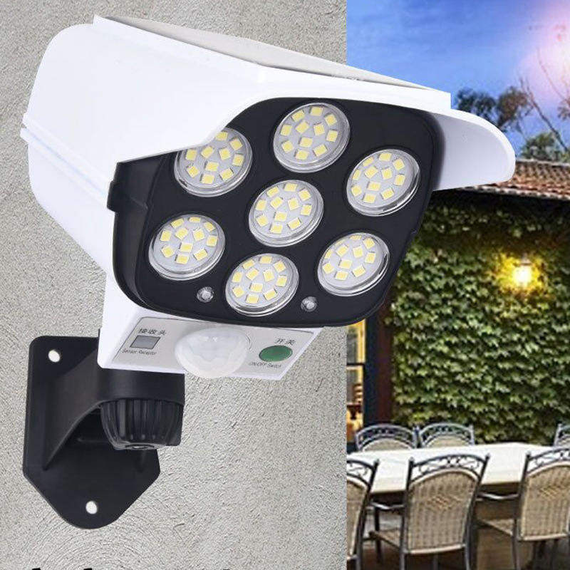 Outdoor Solar Lights Motion Sensor Dummy Camera 77 LEDs Spotlight Waterproof Wall Street Lamp for Home Yard Solar Garden Light