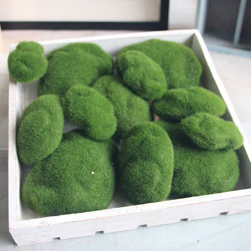 EE112 Artificial Moss Rocks Decorative Faux Green Moss Covered Stones Moss Balls For Garden Decor