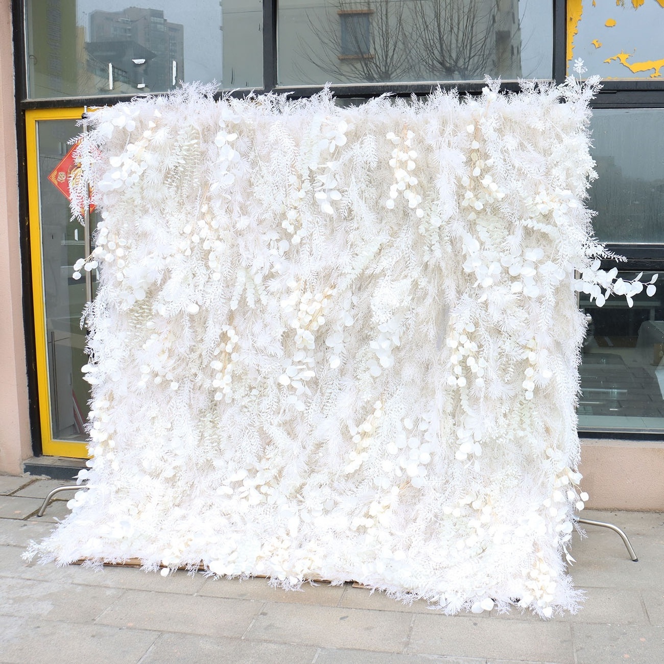 M467 Wedding Supplies Flower Wall Backdrop Custom Cloth 3d Roll Up Curtain White Silk Artificial Flowers Wall For Wedding Decor