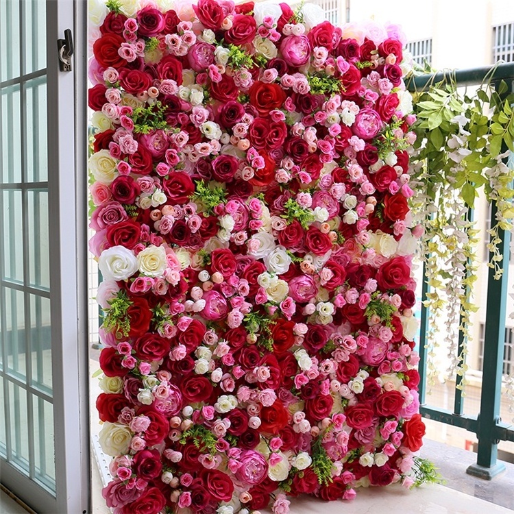 M110 High Quality 3D Roll Up Floral Walls Flowerwall Backdrop Artificial Silk Flower Wall Panel For Baby Shower Wedding Decor