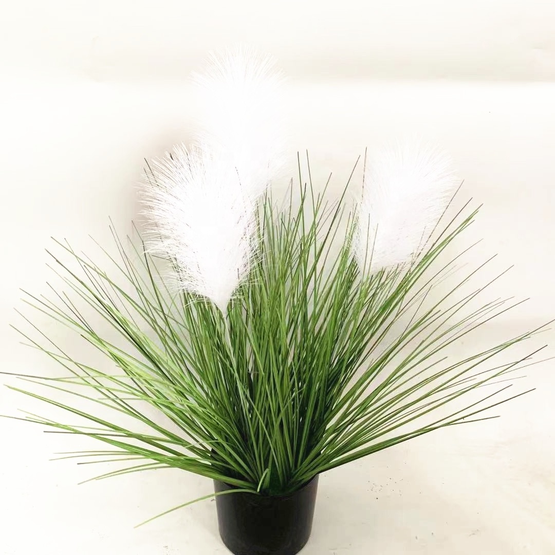 M296 New Wedding Flowers Large Silk Greenery Plants With Reed Flowers PVC Potted Artificial Onion Grass In Pot For Home Decor