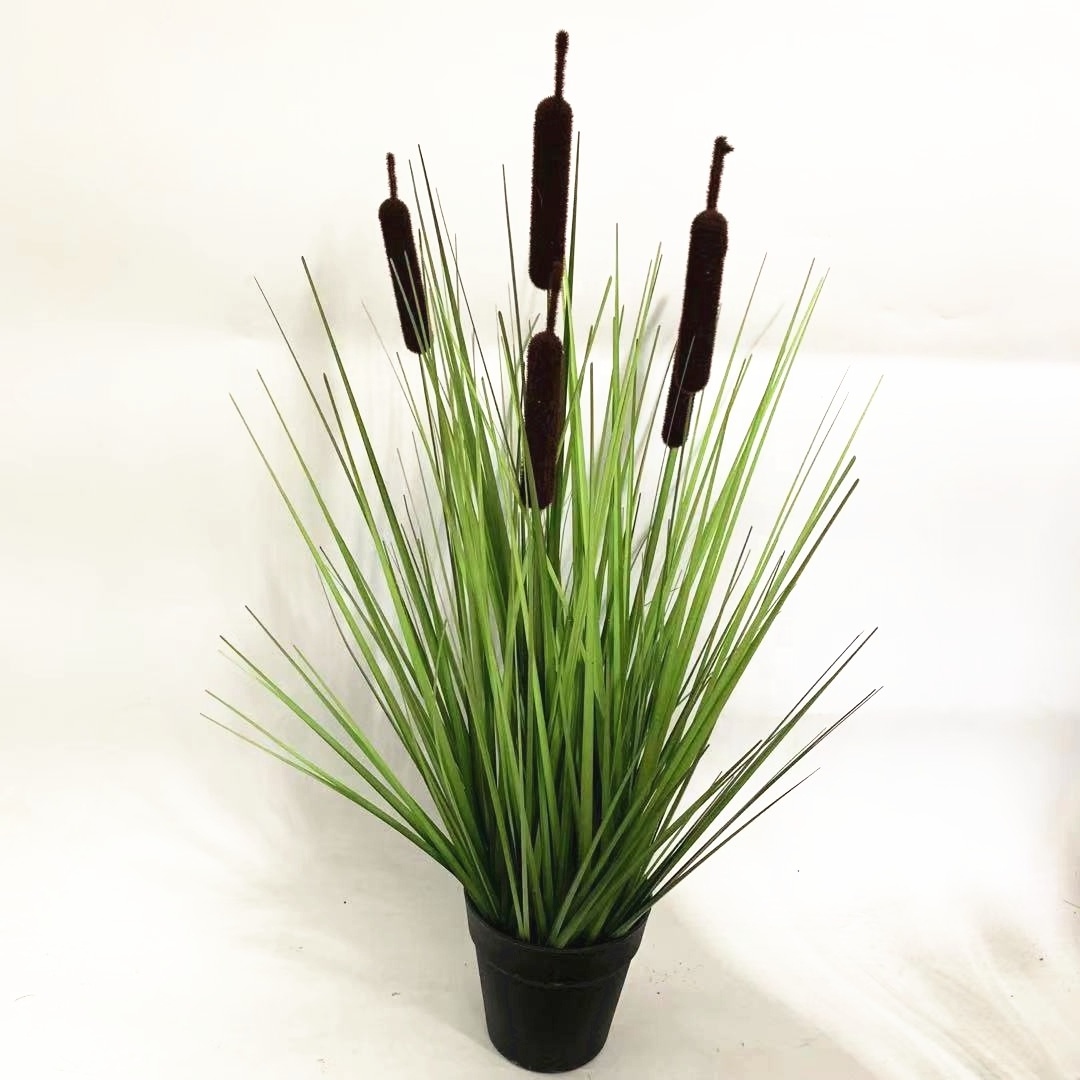 M296 New Wedding Flowers Large Silk Greenery Plants With Reed Flowers PVC Potted Artificial Onion Grass In Pot For Home Decor