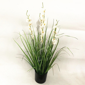 M296 New Wedding Flowers Large Silk Greenery Plants With Reed Flowers PVC Potted Artificial Onion Grass In Pot For Home Decor