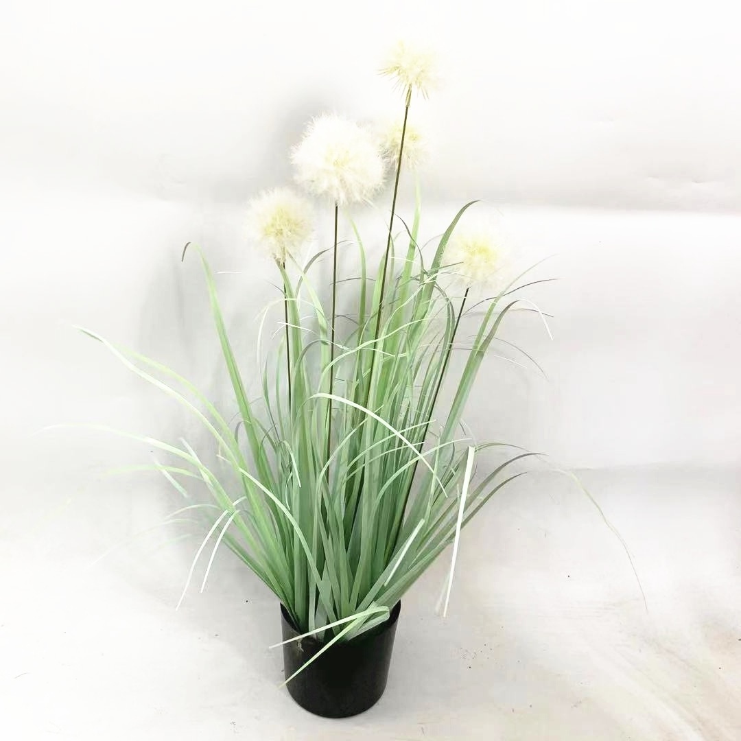 M296 New Wedding Flowers Large Silk Greenery Plants With Reed Flowers PVC Potted Artificial Onion Grass In Pot For Home Decor