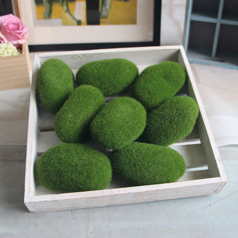 EE112 Artificial Moss Rocks Decorative Faux Green Moss Covered Stones Moss Balls For Garden Decor