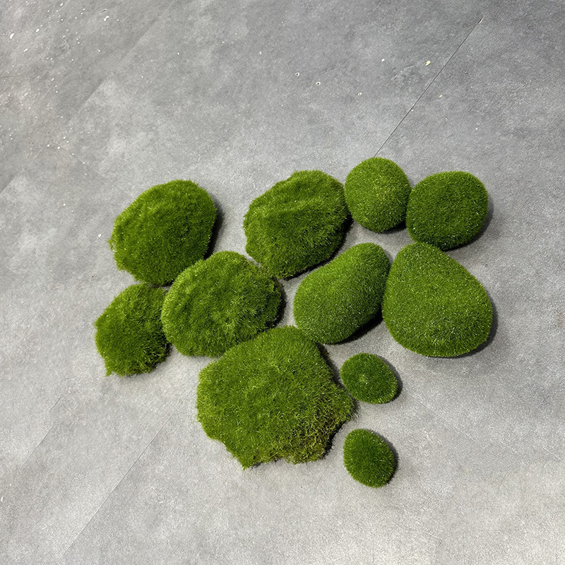 EE114 Artificial Moss Rocks Decorative Faux Green Moss Covered Stones