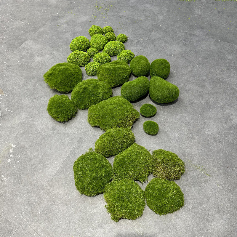 EE114 Artificial Moss Rocks Decorative Faux Green Moss Covered Stones