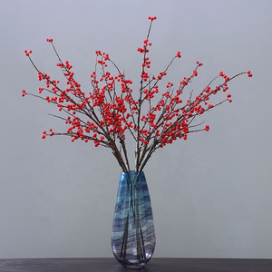 M56 Christmas Ornaments Decoration Supplies Long Stem Christmas Tree Berries Pick Branches Red Fruits Artificial Christmas Berry