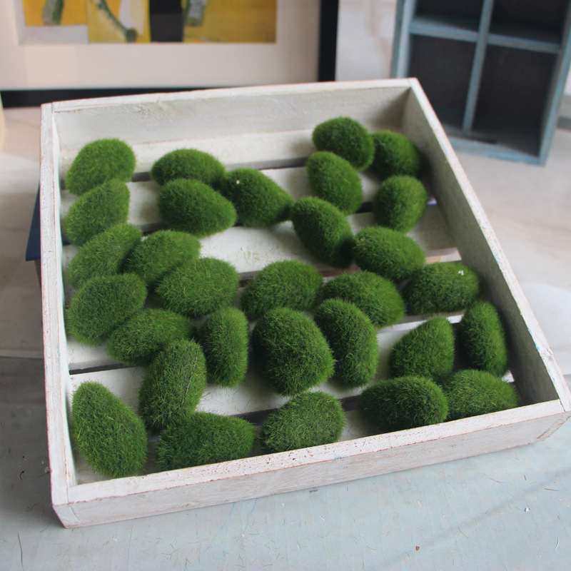 EE112 Artificial Moss Rocks Decorative Faux Green Moss Covered Stones Moss Balls For Garden Decor