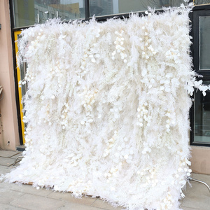 M467 Wedding Supplies Flower Wall Backdrop Custom Cloth 3d Roll Up Curtain White Silk Artificial Flowers Wall For Wedding Decor