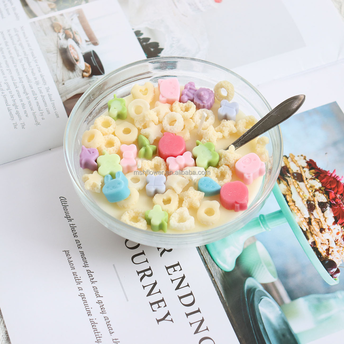 D  Hot Seller Soy Wax Cereal Bowl Candle With Spoon Cereal Candle For Home Decor Creative Gift Candle