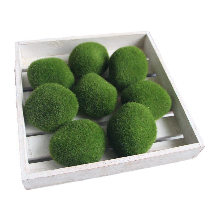 EE112 Artificial Moss Rocks Decorative Faux Green Moss Covered Stones Moss Balls For Garden Decor