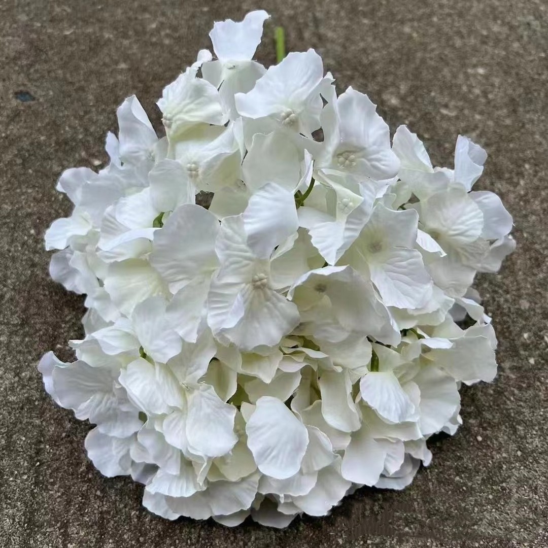 E144 5-head Silk Hydrangea White Flowers Artificial Decoration Flowers