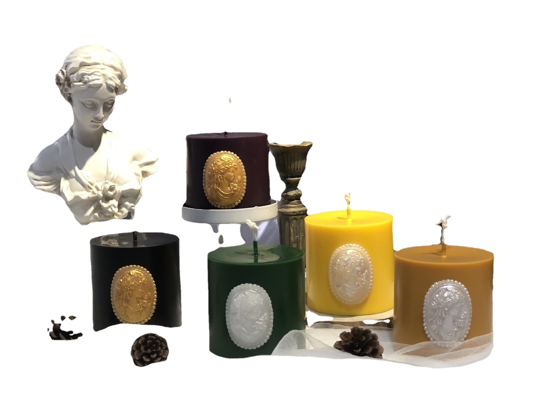 E080 Column-shaped Retro Decorated Scented Candles Natural Soy Wax Beeswax Scented candles