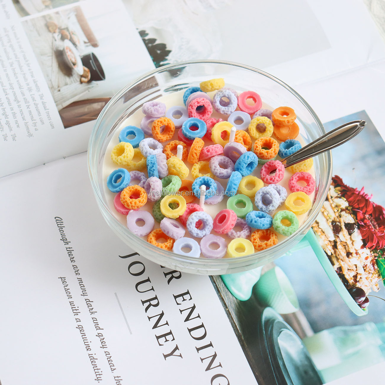 D  Hot Seller Soy Wax Cereal Bowl Candle With Spoon Cereal Candle For Home Decor Creative Gift Candle